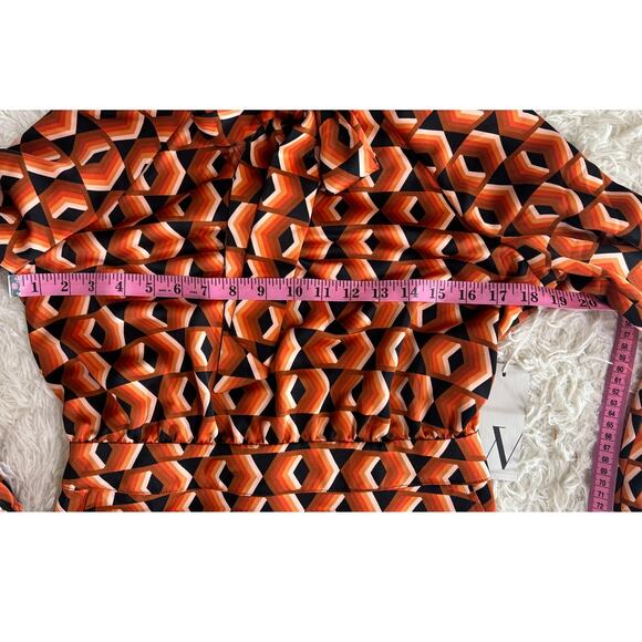 Worthington Women's Sz XS Orange Geometric Print Tie Neck Satin Midi Dress #0561 - Picture 11 of 13